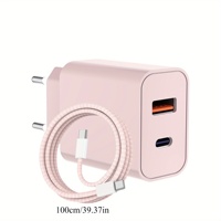Adaptateur mural de charge rapide USB-C PD QC3.0 20W à double port avec câble tressé et protection OTP pour appareil photo/utilisation électrique (prises EU/US/AU/UK)