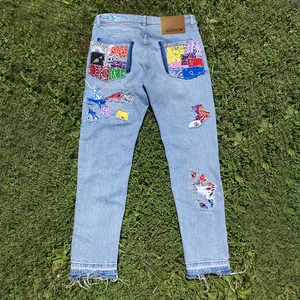 DiZNEW Fashion Custom Style Jean für Männer Stickerei Patched Denim Skinny High Jeans Herren Jeans
