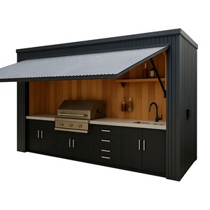 Estación <span class=keywords><strong>de</strong></span> Cocina Exterior <span class=keywords><strong>de</strong></span> Lujo Negra con Mueble <span class=keywords><strong>para</strong></span> Barbacoa, Fregadero, Interior con Paneles <span class=keywords><strong>de</strong></span> Madera, Almacenamiento <span class=keywords><strong>para</strong></span> Parrilla, Estación <span class=keywords><strong>de</strong></span> Cocina Independiente con Control Remoto - Product Image 4