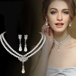 2023 Mode Ketting Sieraden Sets Voor Vrouwen Bruiloft Bruid Kristallen Parel Kristal Kristal Diamant Korte Ketting Oorbellen Sieraden Sets