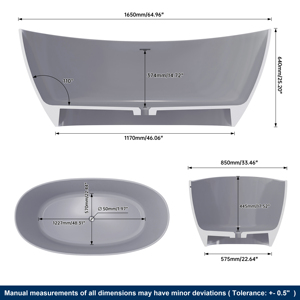 Bañera de Hidromasaje de Lujo Maydon de 1650 mm en Gris con Piedra de Resina Premium, Bañera para Adultos para el Hogar, Fabricante de Bañeras de Aluminio - Product Image 6