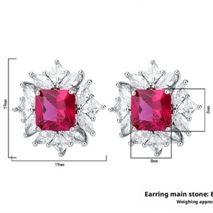 Fashion Jewelry Eco-friendly Brass Silver Plated Princess Square Cut 8*8mm Pink Zircon Cheap <b>Earrings</b> for Women Wholesale - Product Image 2
