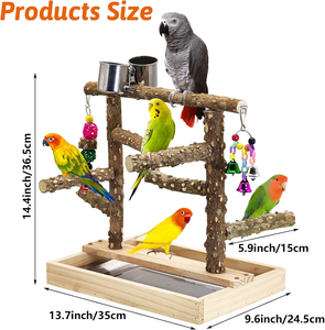 Parc de jeux pour <span class=keywords><strong>oiseaux</strong></span> en bois naturel, support pour perroquets adapté aux <span class=keywords><strong>oiseaux</strong></span> de petite et moyenne taille avec mangeoires, balançoires, jouets à mâcher et perchoirs - Product Image 2