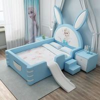 Lit enfant Lapin de dessin animé pour chambre d'enfant, design moderne, en cuir rose, taille simple (Lit simple)