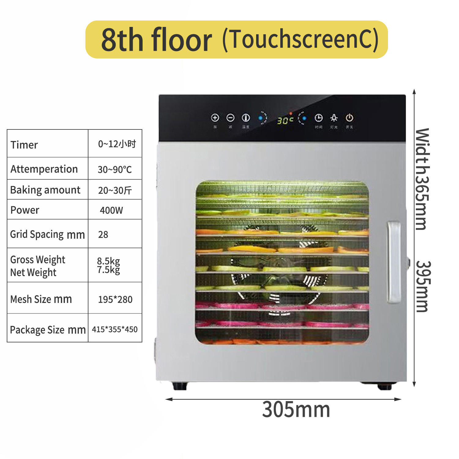 หน้าจอสัมผัสสีสันสดใส 8 ชั้น - รุ่น C - ประตูซ้าย