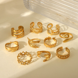 Anelli Aperti da <span class=keywords><strong>Donna</strong></span> in Acciaio Inossidabile Placcati Oro 18K All'Ingrosso con Design a Cuore, Stella, Foglia, <span class=keywords><strong>Serpente</strong></span> e Cavo - Product Image 5