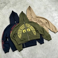 Sweat à capuche pour homme personnalisé avec impression sérigraphiée de diamants, style streetwear, effet vieilli, déchiré, court, délavé à l'acide et orné de strass