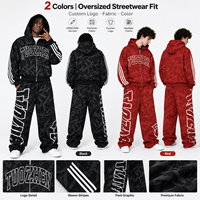 Ensemble sweat à capuche zippé et pantalon de survêtement droit ample pour homme, grande taille, respirant, imprimé intégral avec logo lettré, collection automne, coupe oversize