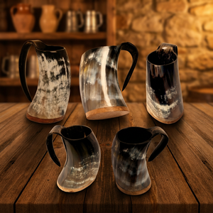 B.S. INTERNATIONAL Vintage Fancy Reusable Natural Ox Horn American Style Beer Wine Mug Lightweight Eco-Friendly Bamboo Lid - Product Image 1