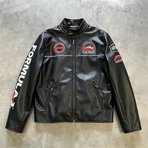 Veste en cuir de <span class=keywords><strong>motard</strong></span> pour homme, style course, coupe-vent, imperméable, brodée, personnalisable OEM ODM - Product Image 1