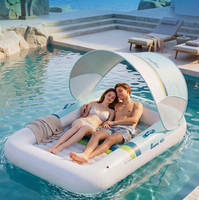 Ming Chan Lit flottant gonflable avec pare-soleil, chaise longue de plage pour adulte, matelas flottant d'extérieur pliable en PVC, bateau de pêche relaxant