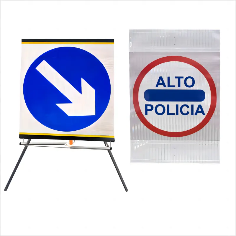 عاكس إسبانيا PVC المنشورية المتداول توقف مؤقت التحكم في حركة المرور على الطرق علامات لافتات ثلاثية القوائم