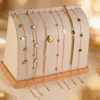 Elegantes y Populares Pulseras Apilables de Acero Inoxidable con Diseño de Corazón, Pez, Perla y Circonita Verde, Joyería Impermeable para Mujer