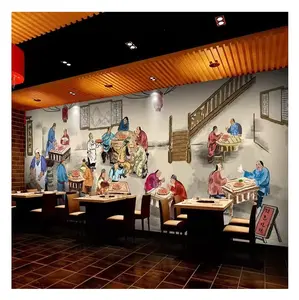 호텔 벽 장식 예술 만화 비닐 3D 에폭시 벽지 인도 레스토랑 벽지