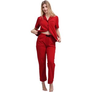 Ensemble de pyjama en coton pour femme, manches courtes, boutonné, 2 pièces, vêtements de détente, vêtements de nuit, vêtements de détente en coton et bambou pour femme - Product Image 1