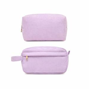 Custom Logo 2pcs Women's Fashionable Corduroy Cosmetic Bags Personalized Winter Toiletry Travel Makeup <b>Pouch</b> With Zipper Closure - Product Image 6