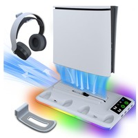 Station de charge multifonctionnelle HA-8008 pour Slim et PS VR avec support de refroidissement et lumière RGB (matériau ABS)