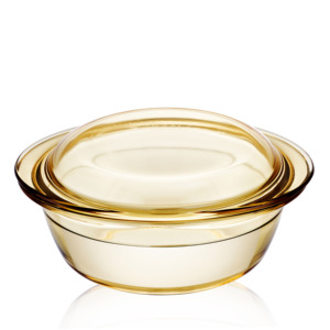 หม้ออบแก้วโบโรซิลิเกตทนความร้อนสูง ยี่ห้อ Linuo พร้อมฝาแก้ว สีอำพัน - Product Image 5