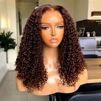 Perruque frontale en dentelle HD bouclée Pixie marron, cheveux indiens bruts 100% alignés, perruque sans colle en dentelle HD, perruques sans colle en cheveux humains, dentelle frontale