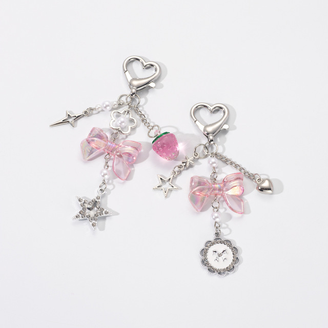 AM Bow Bead Phone Charm Y2K Hot Girl Bag Ccd Pendant Strawberry Bow Keychain