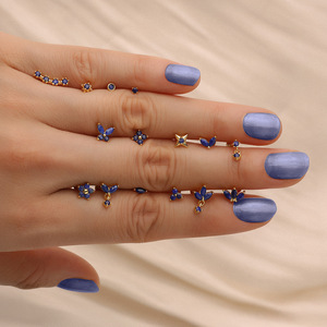 Bông tai dạng ghim bạc S925 nguyên chất mặt phẳng, đá Lapis Lazuli tự nhiên, dành cho nữ, trang sức thời thượng, đính đá Zircon - Product Image 4