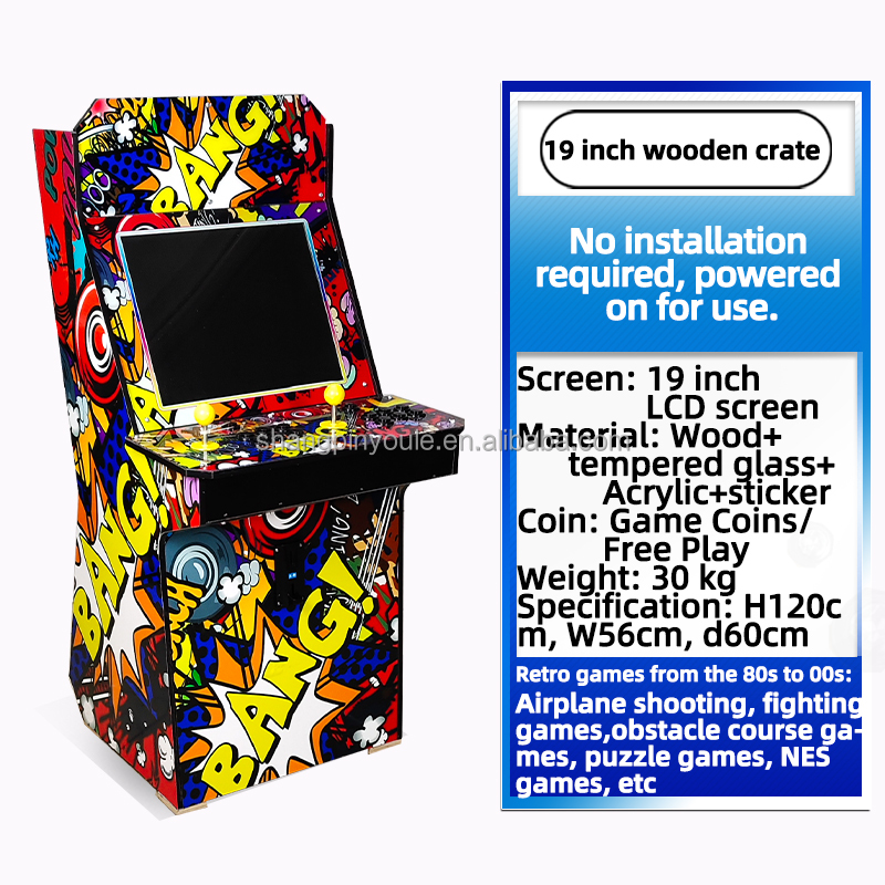 Caja de madera con pantalla de 19 pulgadas.