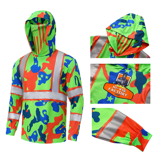 เสื้อยืดนิรภัยแขนยาวพิมพ์ลายฮาวายแบบเรืองแสงน้ำหนักเบา เสื้อทำงานก่อสร้าง เสื้อฮู้ดแบบมองเห็นได้ชัดเจน - Product Image 6