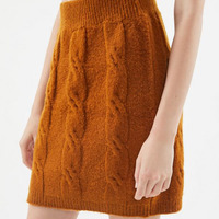Ensemble assorti confortable en tricot torsadé pour femme : pull court à col montant et manches longues, mini-jupe en tricot, tenue pour tous les jours