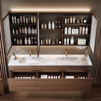 Meuble de salle de bain mural en bois de luxe classique artistique italien, design haut de gamme, double vasque