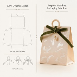 Caja de Regalo de Papel Floral Beige con Anillo de Madera y Cinta para Empaque de Recuerdos de Boda, Dulces y Ramos - Product Image 5