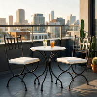 Fauteuil moderne en fer forgé noir confortable avec coussin pour l'extérieur/l'intérieur, idéal pour la terrasse, le jardin, le balcon et la salle de séjour