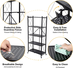 Estante de libros personalizado, estante de almacenamiento plegable de 5 niveles con recubrimiento de polvo negro, metal, <span class=keywords><strong>hierro</strong></span>, hogar, cocina - Product Image 6