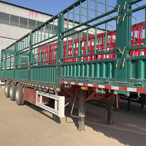 Shandong Steel 3 Axle 5-10 Ton Open Cargo Flatbed Stake Fence Semi <b>Trailer</b> 12r22.5 9.5x2.5x3.5m - Product Image 4