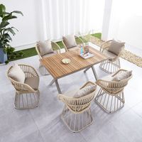 Ensemble de table basse d'appoint moderne de luxe et de chaises en corde tressée pour jardin, balcon, terrasse, meubles d'extérieur imperméables