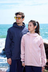 Combinaison de pluie solide en polyester léger de haute qualité, automne, fermeture éclair, coupe-vent, imperméable, veste tricotée pour la randonnée, hommes et femmes - Product Image 5