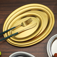 Groothandel RVS Ovale Serveerschaal Goud Zilver Geborsteld Metalen Schaal voor Restaurant Thuis Eten Snack Fruit Dessert Presentatie