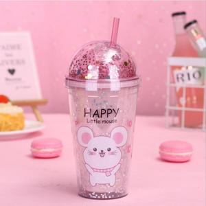 Bicchieri di plastica personalizzati con inserti a doppia parete in carta e Glitter PS con coperchi e cannucce - Product Image 5