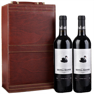 Caja de regalo de vino tinto de grano de madera Pu, doble botella portátil, nuevo estilo - Product Image 5