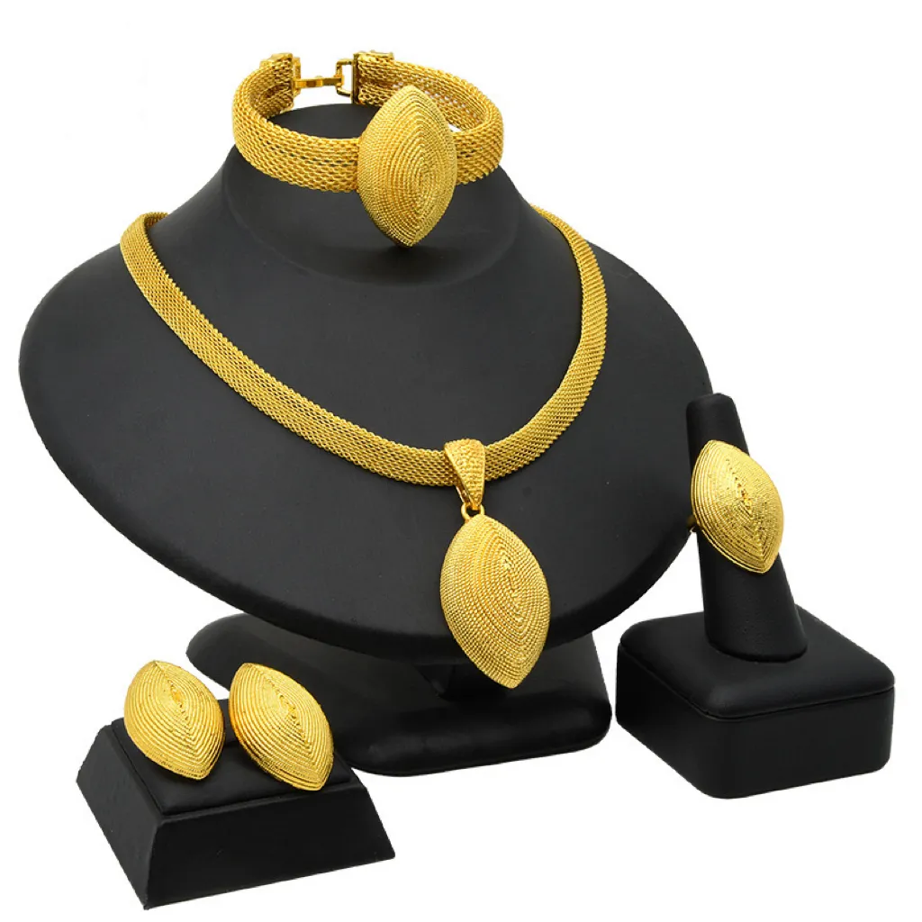 Conjunto de pulseiras e brincos de colar Dubai banhado a ouro 24K, gargantilha indiana para noivas, conjunto de joias para mulheres, atacado