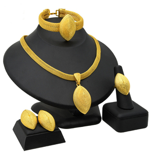 24K Gold Plated Dubai <strong>Necklace</strong> Earrings Ring Bracelet Set Indian Bridal <strong>Choker</strong> Jewelry Set Wholesale for <strong>Women</strong> - Product Image 1