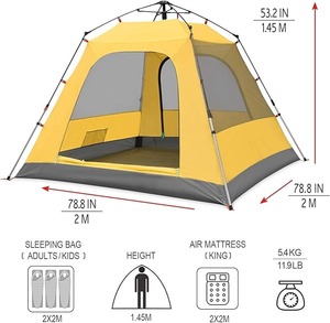 Carpa <span class=keywords><strong>de</strong></span> Camping Familiar Automática OEM - Refugio Impermeable para 3-4 Personas, con <span class=keywords><strong>Toldo</strong></span> y Postes <span class=keywords><strong>de</strong></span> Aluminio - Product Image 4
