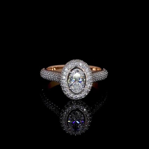 Bague de fiançailles élégante en or 14 carats avec diamant ovale de laboratoire de 1 carat et halo caché, bijou raffiné, cadeau pour femme - Product Image 3