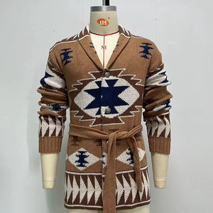 Suéter Cárdigan Estilo Occidental Retro Azteca Étnico Local de Otoño Invierno, Tejido Jacquard, Cuello de Solapa con Botones, Largo Completo, Estándar - Product Image 4
