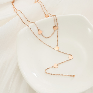 Kalung Panjang Wanita Model Rantai Y Lapis Ganda Berlapis Emas Stainless Steel dengan Hiasan Bintang dan Hati - Product Image 4