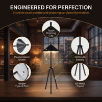 Lampe de table LED décorative d'extérieur pour bistrot, trépied métallique personnalisé en usine, variateur tactile 3 niveaux, fonctionne sur batterie 5200 mAh
