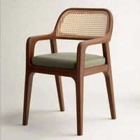 Chaise de salle à manger en rotin et bois massif avec coussins et dossier confortables beiges, design européen moderne pour la maison, le bureau et le bar à domicile