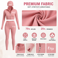 Conjunto de Yoga Casual de 3 Piezas con Logotipo Personalizado para Mujer, Leggings de Cintura Alta, Chaqueta Corta con Cierre Completo, Gorra a Juego, Secado Rápido, Ecológico, para Entrenamiento