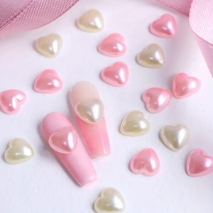 OLeeya Perles demi-rondes en forme de cœur pour la Saint-Valentin - Rouge et rose poudré, accessoires 3D pour nail art à dos plat pour la décoration - Product Image 4