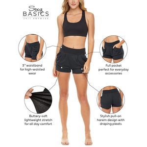 FOXA Women's High Waisted <b>Harem</b> <b>Shorts</b> With Pockets Breathable Spandex Polyester Knitted Multi Color Options - Product Image 5