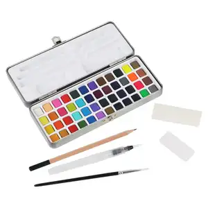 SINOART 48 Colors Portable Artists Solid Watercolor Paint Set With Brush Pencil Sponge Eraser